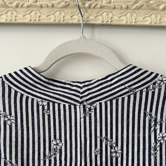 REITMANS | Navy and White Striped Linen Blend Button Up Short Sleeve Blouse - Picture 13 of 15